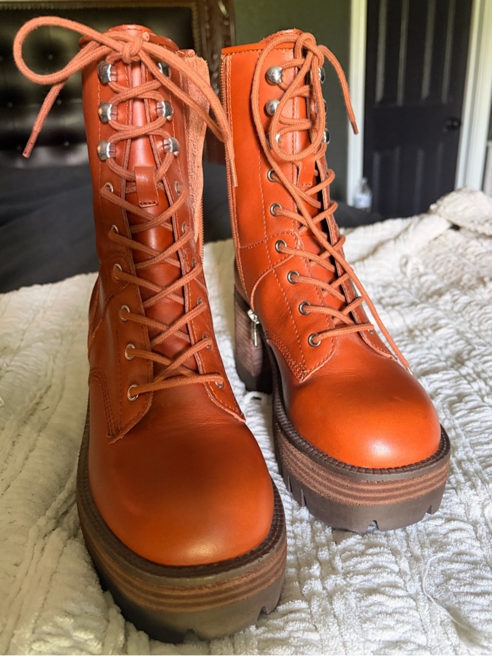 Steve Madden Orange Lace-Up Chunky Platform Boots